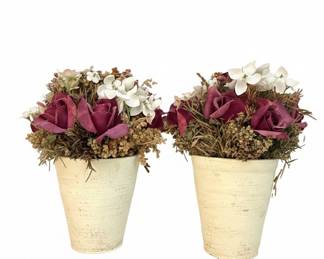 Pair of Artificial Floral Arrangements in Distressed Pots