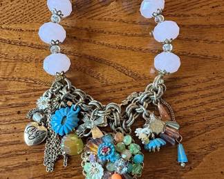 Betsey Johnson "BJ" Heart Charm Bracelet with Pink Faceted Beads