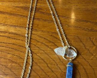 Lapis Lazuli and Quartz Crystal Point Pendant Necklace