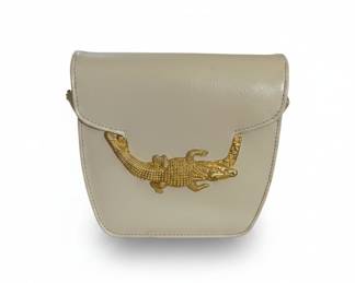Vintage Crocodile Clasp White Leather Handbag