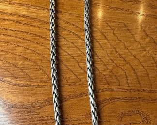 Two-Tone Braided Chain Necklace with Barrel Accent