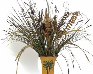 Tropical Palm Tree Ceramic Vase with Dried Floral Arrangement
