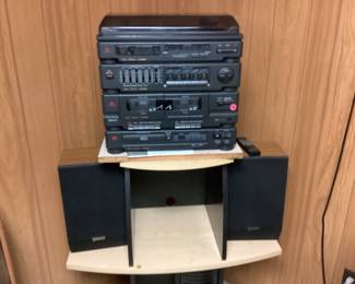 Loaded music system with record player; cd; dual cassette