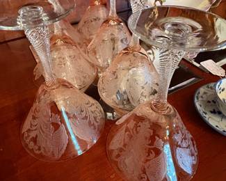 Pink etched glassware