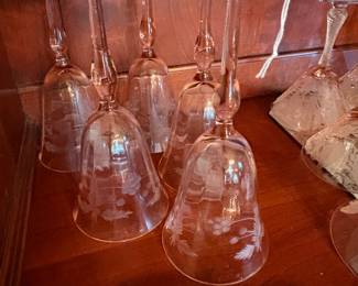 Pink etched elegant glassware