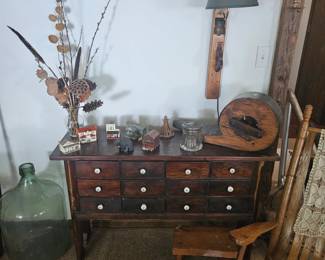 Antique Bellows and Vintage Apothecary Chest
