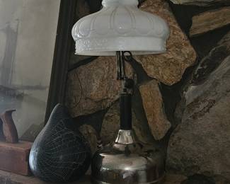 Vintage Coleman Quick Lite Gas table lamp w/milk glass shade