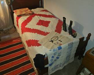 Twin Bed with Antique Quilts