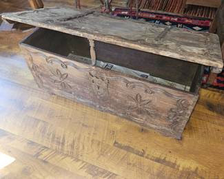 Antique Wooden Coffer or Blanket Trunk