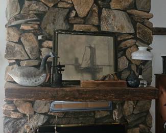 Goose Decoy, Antique wood plane and Antique Sailboat Art