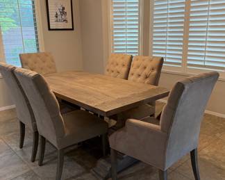 Restoration Hardware Salvaged Wood Trestle Extendable Dining Table w 6 Bennett Parson's Chairs
