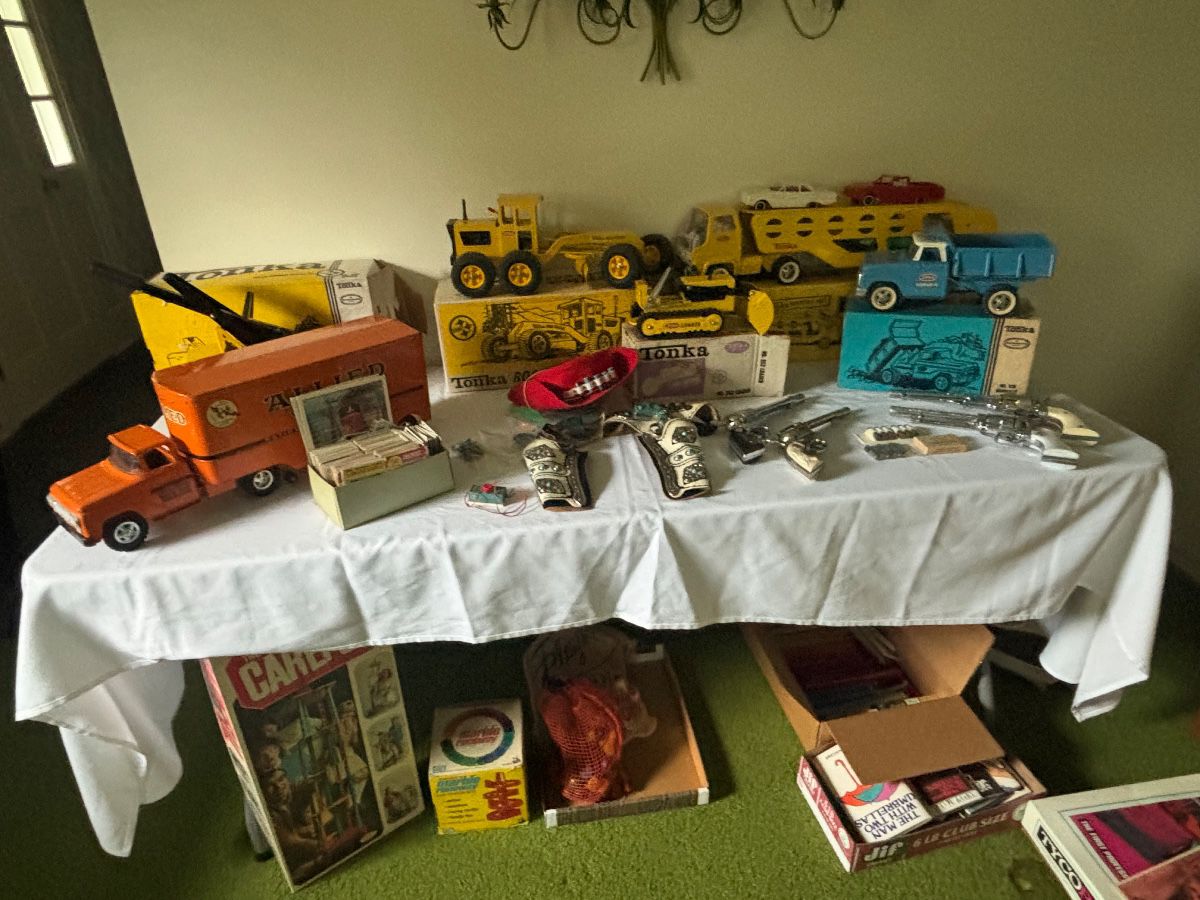 Vintage Tonka trucks in boxes