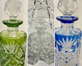 Val St. Lambert Cut to Clear  Cut Crystal Perfume Flagons