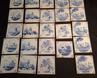 24 Antique Belgian Delft Style Tiles