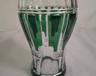 Val St. Lambert Art Deco Green Cut To Clear Vase