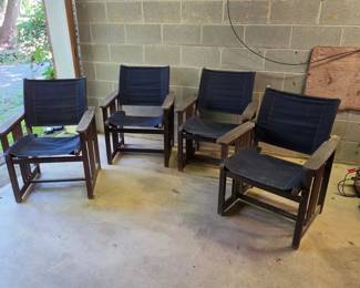 Set of 4 Vintage Wooden Directors Chairs G3JSwith Navy Canvas