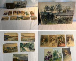 French Diary and HandPainted Postcards from 1900s quad