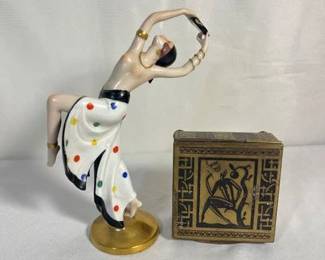 Art Deco Dancer Figurine Brass Trinket Box