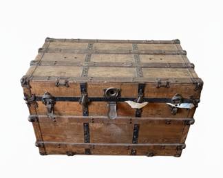 Vintage Wood and Metal Bound Steamer Trunk
