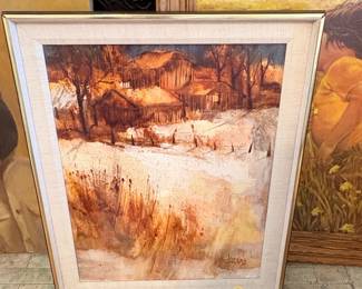 Herring Signed Winter Landscape Painting