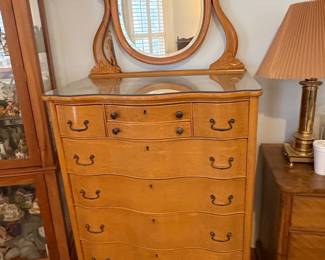 Birdseye Maple Serpentine Chest with Mirror