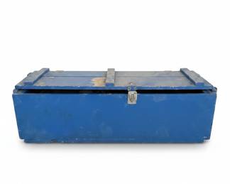 Vintage Blue Painted Wooden Storage Trunk