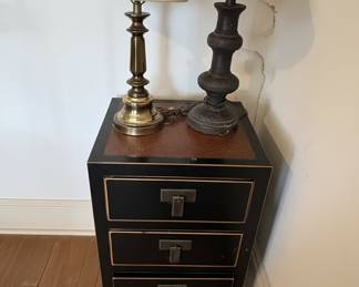 Campaign Style Black Lacquered ThreeDrawer Chest