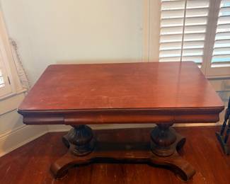Victorian Era Mahogany Library Table with Trestle Base