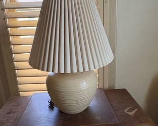 Vintage Ribbed Ceramic Lamp with Pleated Shade