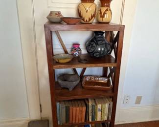 Rustic XFrame Bookshelf with Southwestern Pottery Collection