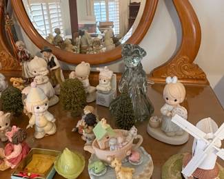 Collection of Precious Moments Figurines, Windmill Music Box, and Noahs Ark Teacup
