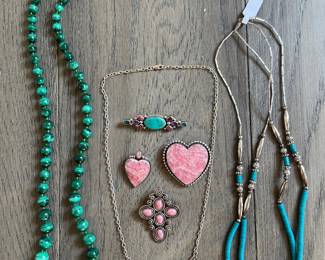 Malachi NECKLACE, turquoise and sterling necklaces , and rhodochrosite pin/pendants