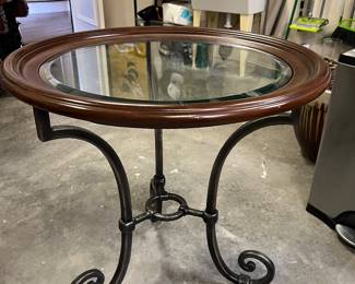 Wood glass and wrought iron table