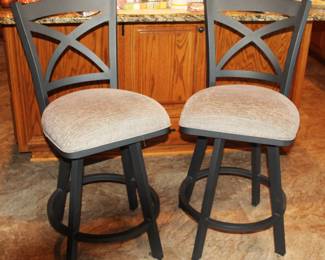 Black Bar Stools w/ Upholstered Fabric Seat