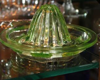 Green Depression Vaseline Glass Juicer