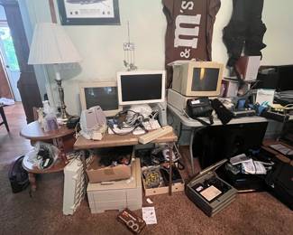 Vintage Apple computers (they turn on), vintage slide projectors, vintage and newer cameras