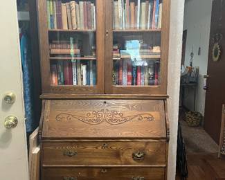 Antique hutch, antique books, newer hardbacks, kids' books