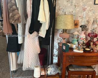 Antique oil lamps, vintage clothing, including the Nurse's prom dress!