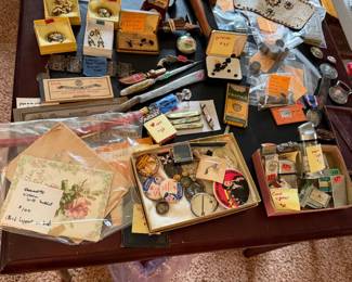 More ephemera lighters, jewelry, pocket knifes, buttons,  WW II ration book 