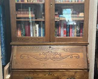 Antique hutch, antique books, newer hardbacks, kids' books