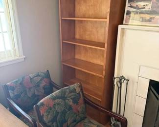 chairs and solid wood bookshelf