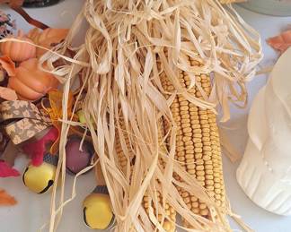 Corn Husk Scarecrow Decoration with Corn Cobs and Bells