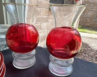 Vintage Clear and Ruby Red Glass Vases