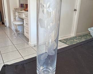 Vintage Etched Floral Cylinder Vase - Princess House
