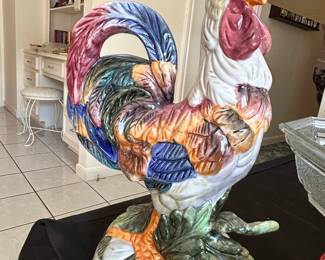 Large J. Willfred Ceramic Rooster Figurine with Sunflowers