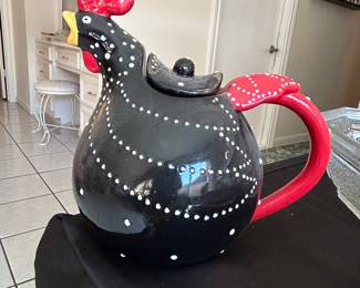 Vintage Home Interiors Black Polka Dot Rooster Teapot
