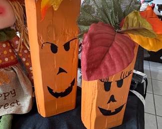 Handmade Wooden Block Jack-o'-Lantern Decor 