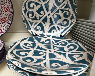 Pier 1 Imports Blue and White Scroll Pattern Dinner Plates