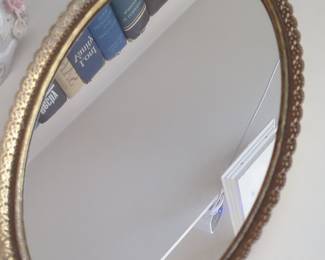 Vintage Gold Filigree Oval Vanity Mirror Tray