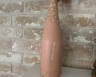 Artisan Ceramic Bottle Vase with Textured Inlay